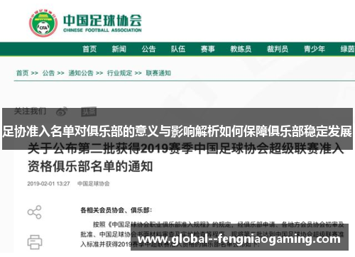 足协准入名单对俱乐部的意义与影响解析如何保障俱乐部稳定发展