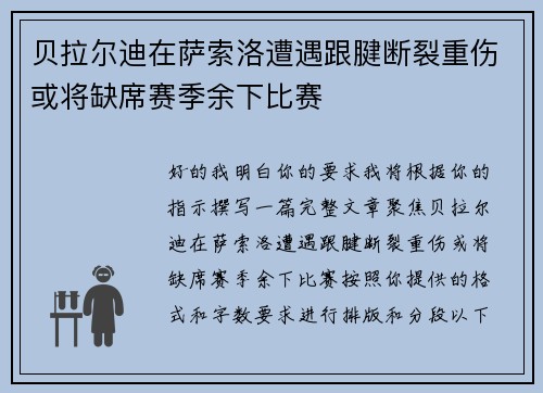 贝拉尔迪在萨索洛遭遇跟腱断裂重伤或将缺席赛季余下比赛